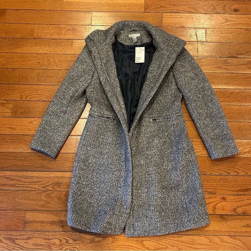 NEW Wool H&M Long Jacket Winter Coat Ski Snow Outdoor Women's Size 12 Dark Gray